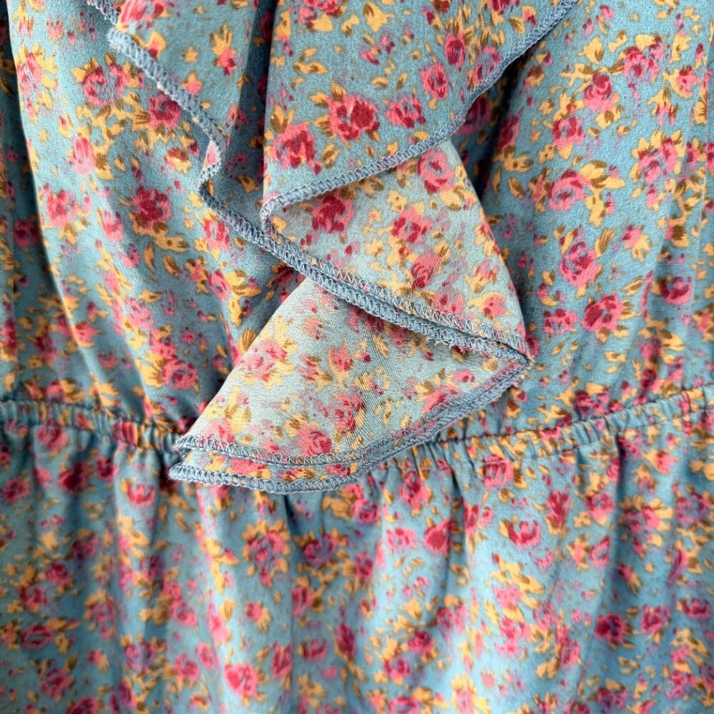 dELiA*s Floral Ruffle Collar Dress Size Medium Cottagecore Blue Pink Sleeveless - Picture 2 of 6